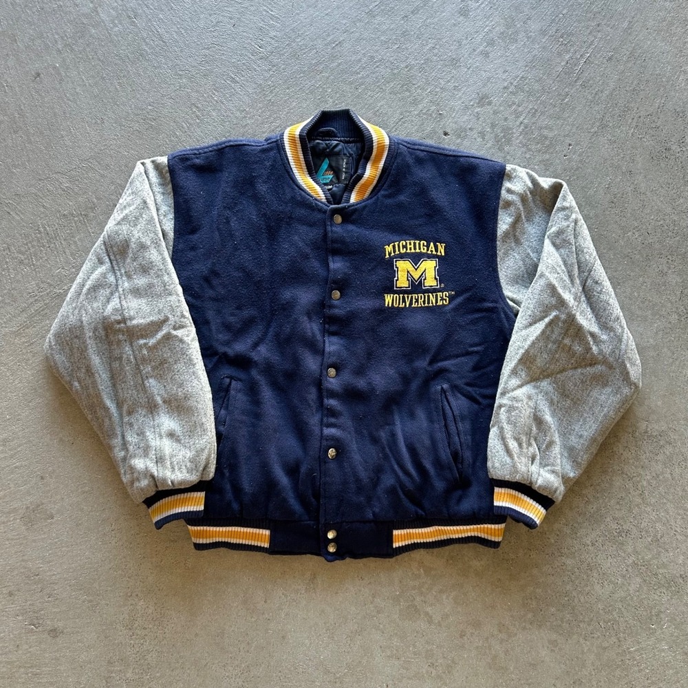 Vintage 90s Michigan Wolverines Varsity Jacket Size Medium Blue Gray Bomber NCAA
